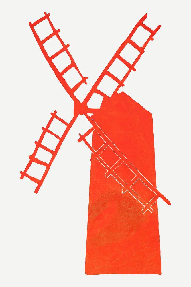 Red windmill vector art print, remixed from artworks by Edward Penfield
