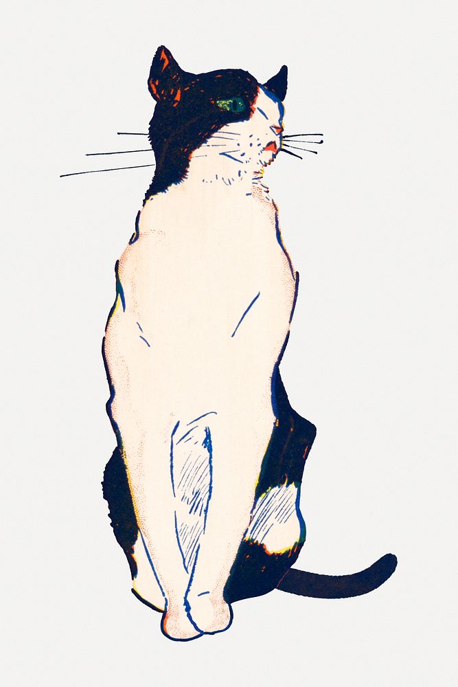 Cat psd art print, remixed from artworks by Edward Penfield