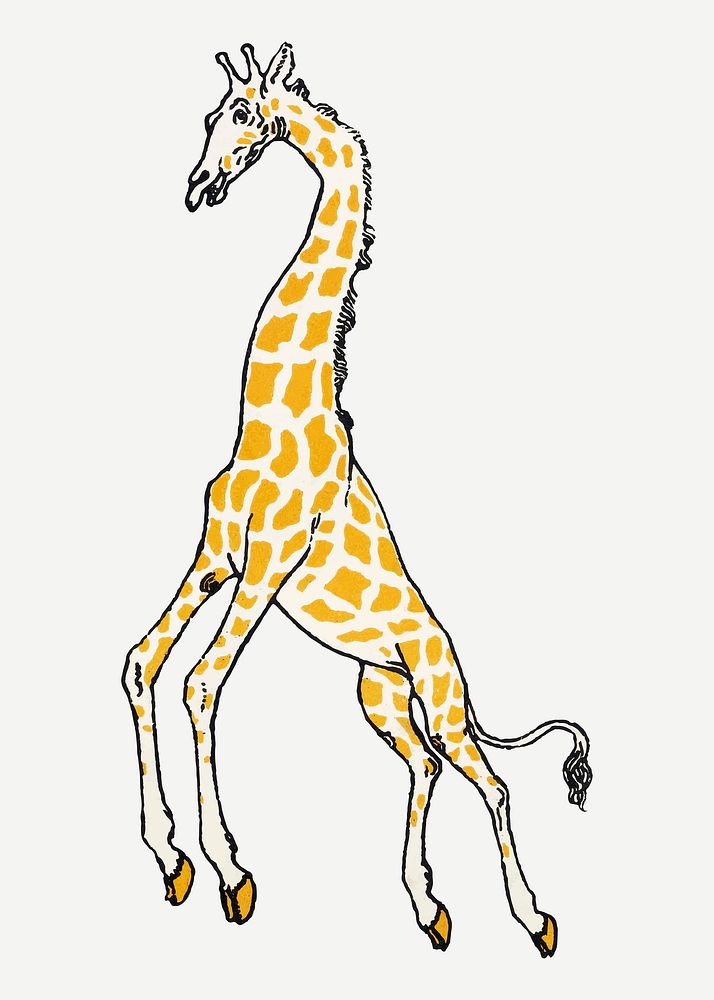 Vintage giraffe illustration vector, remixed from artworks by Moriz Jung