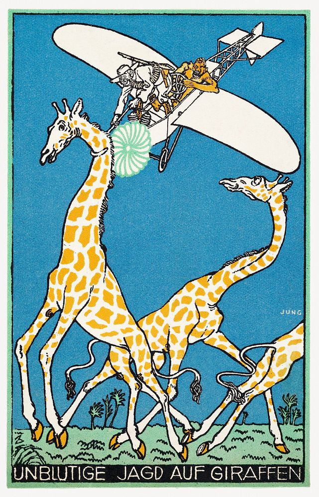 Bloodless Giraffe Hunt (Unblutige Jagd auf Giraffen) (1911) print in high resolution by Moriz Jung. Original from the MET…