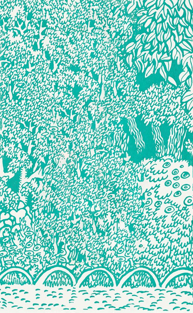 Green background vector with botanical pattern, remixed from artworks by Moriz Jung