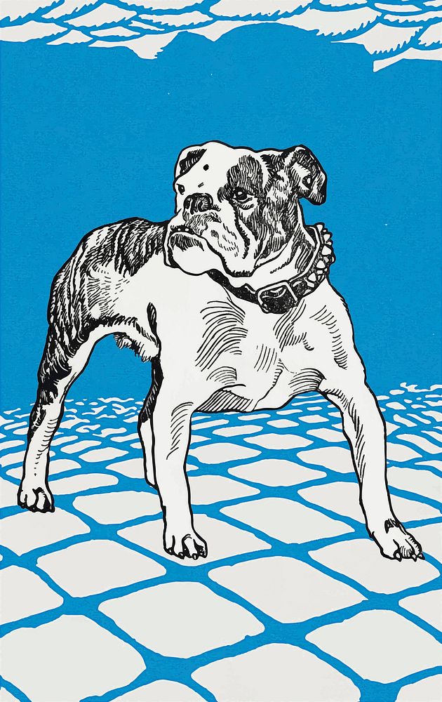 Vintage Bulldog dog illustration vector, remixed from artworks by Moriz Jung
