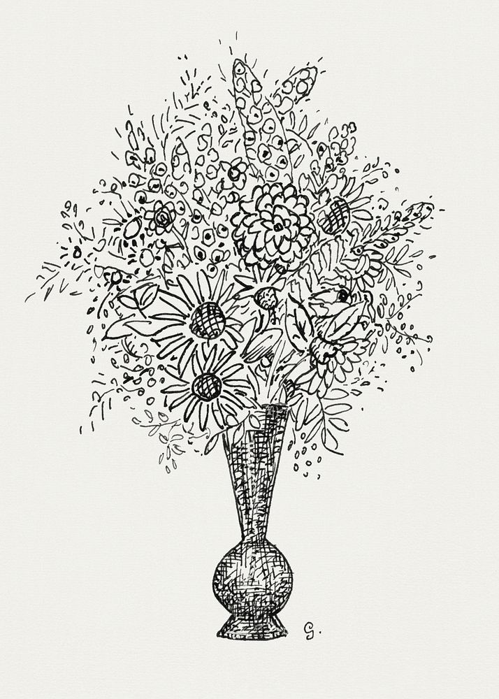 Flower vase (ca. 1891–1941) drawing | Free Photo Illustration - rawpixel