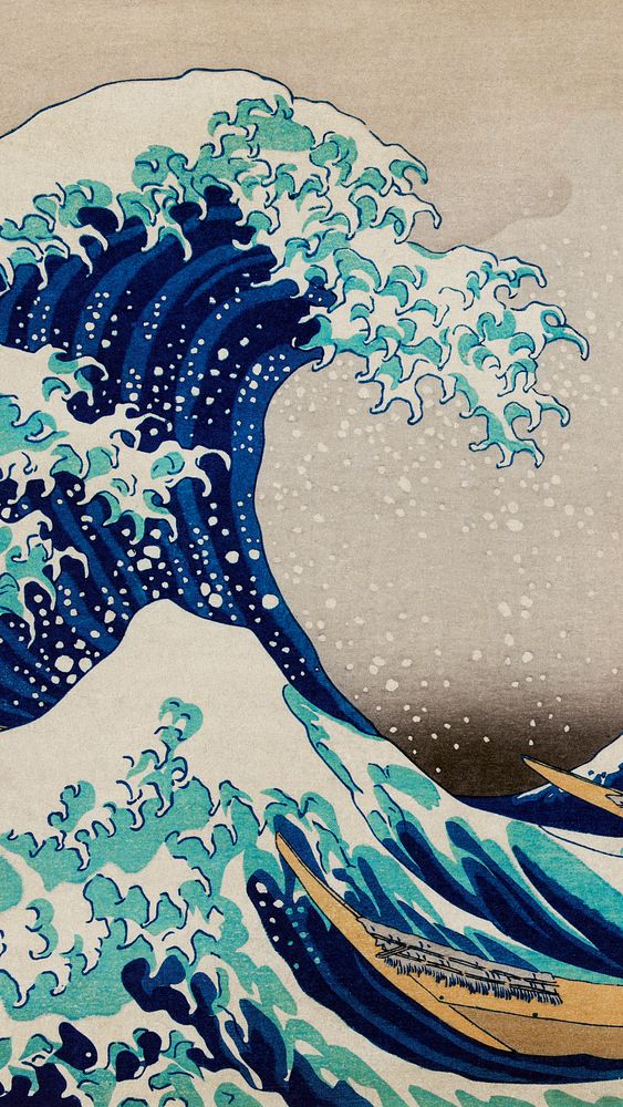 Hokusai iPhone wallpaper, mobile background, The Great Wave off Kanagawa Japanese woodblock print