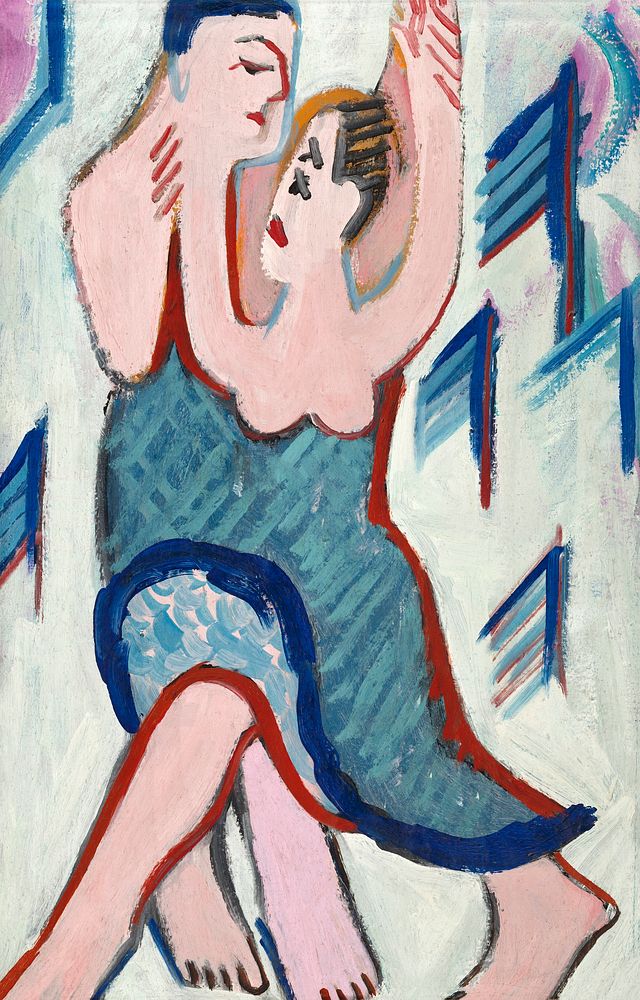 Dancing Couple in the Snow, reverse (ca.1928&ndash;1929) painting in high resolution by Ernst Ludwig Kirchner. Original from…