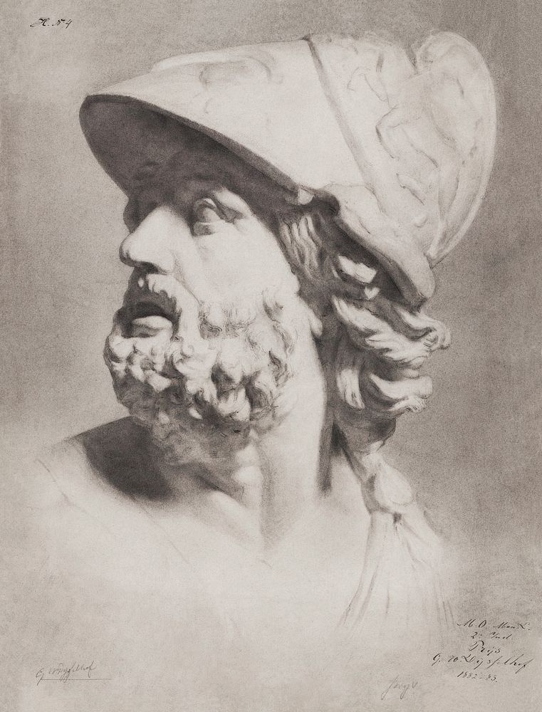 Roman head with helmet (1876&ndash;1924) drawing in high resolution by Gerrit Willem Dijsselhof. Original from the…