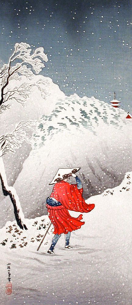 Snowy Evening on a Mountain Path print in high resolution by Hiroaki Takahashi (1871&ndash;1945). Original from The Los…
