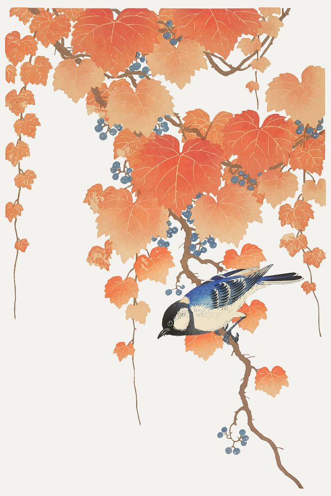 Bird background, vintage animal illustration vector, remix from the artwork of Ohara Koson