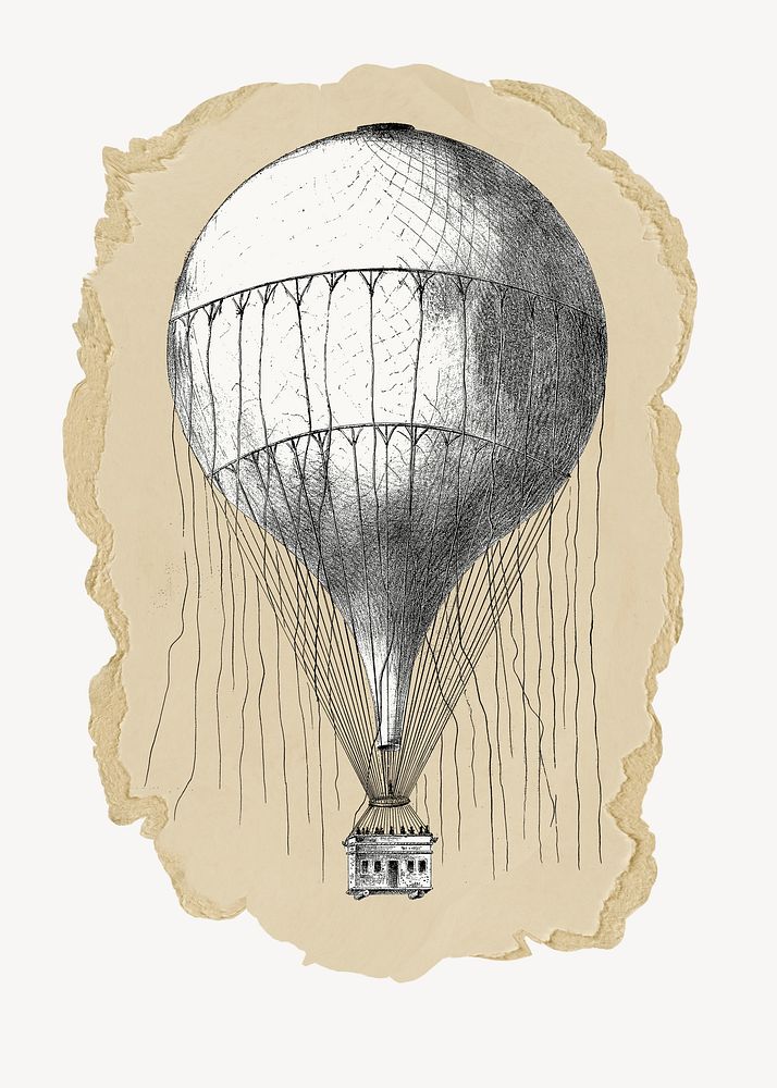 Hot air balloon, ripped paper collage element