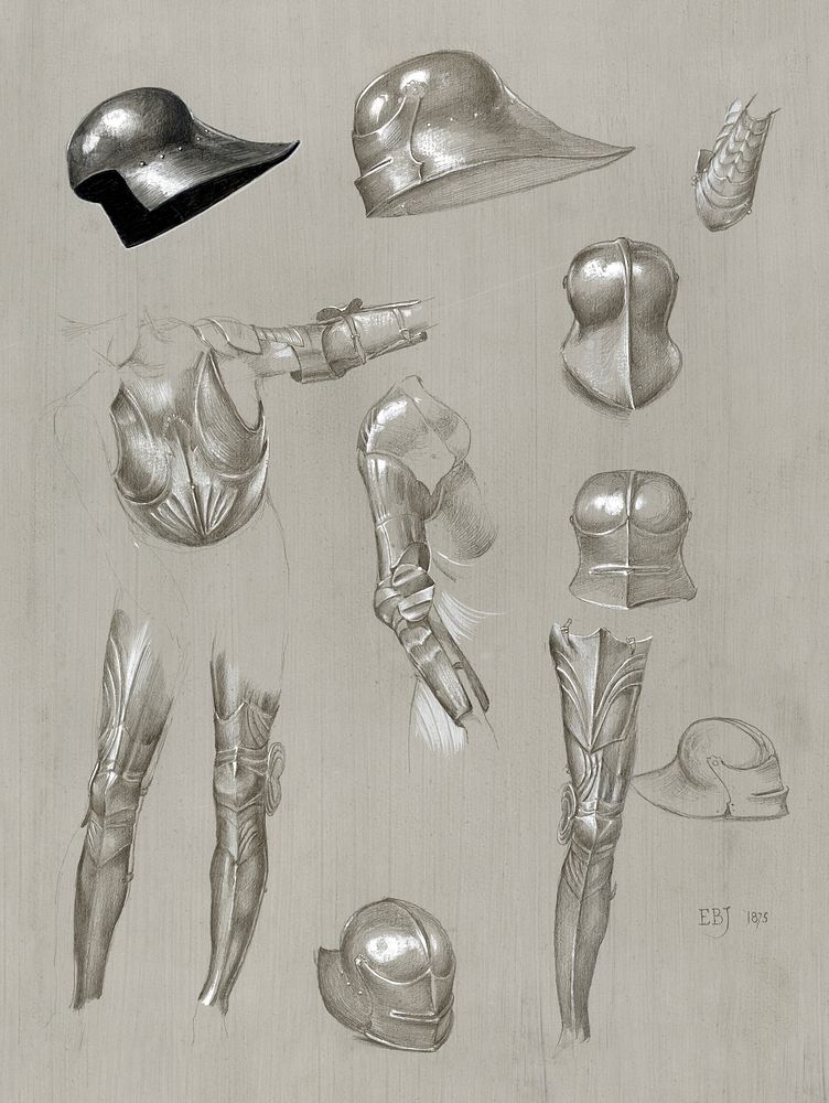 Studies of a Suit of Armor (1875) drawing in high resolution by Sir Edward Burne&ndash;Jones. Original from Yale Center for…
