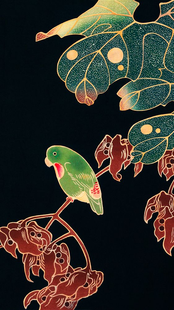 Vintage mobile wallpaper, iPhone background, The Paroquet, remix from the artwork of Ito Jakuchu