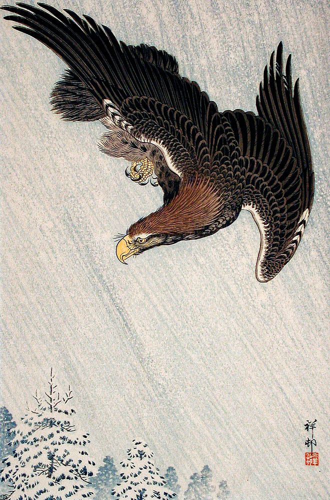 Eagle Flying in Snow (1933) by Ohara Koson. Original from the Los Angeles County Museum of Art. Digitally enhanced by…