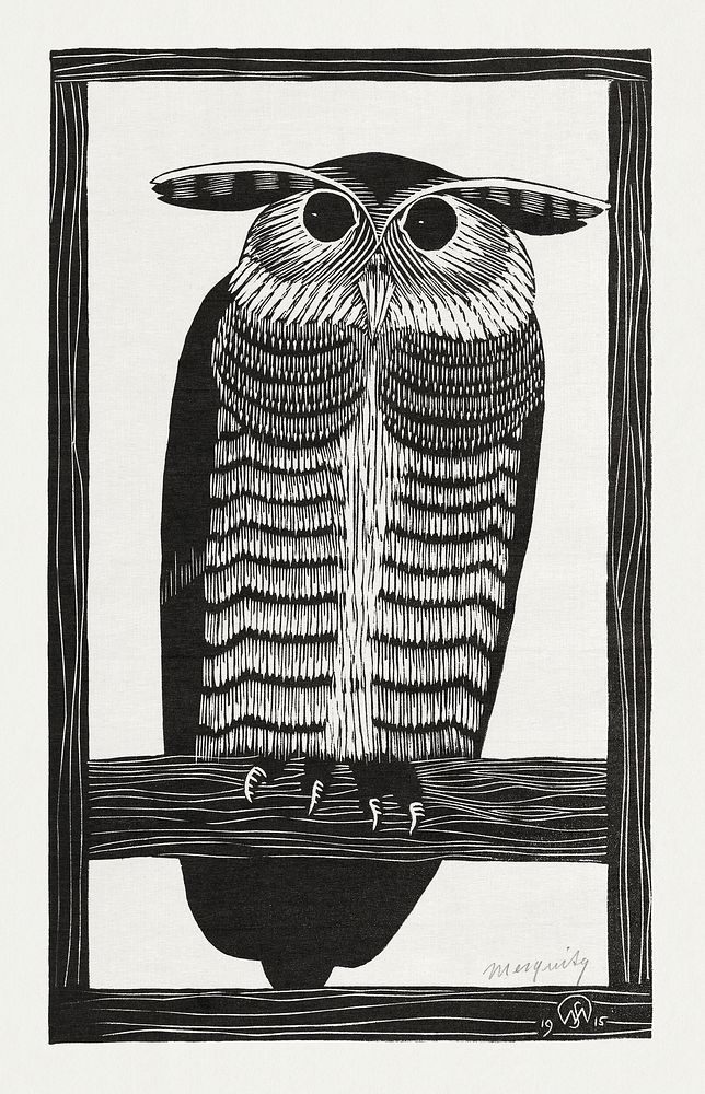 Horned owl (Hoornuil) (1915) print in high resolution by Samuel Jessurun de Mesquita. Original from The Rijksmuseum.…