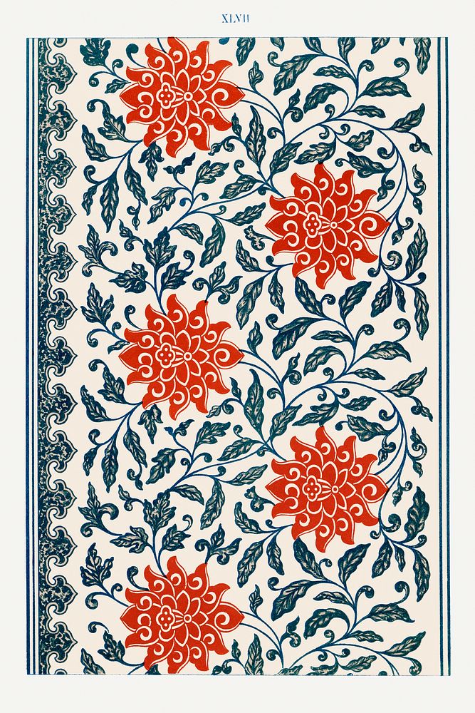 Red flower pattern, Examples of Chinese Ornament selected from objects in the South Kensington Museum and other collections…