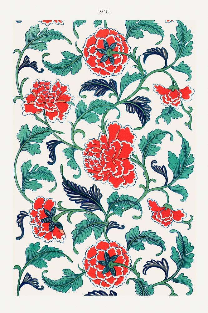 Red floral pattern, Examples of Chinese Ornament selected from objects in the South Kensington Museum and other collections…