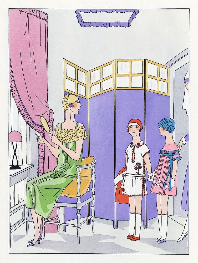 Woman at the dressing table (1926) fashion illustration in high resolution by Maggy Rouff. Original from the Rijksmuseum.…
