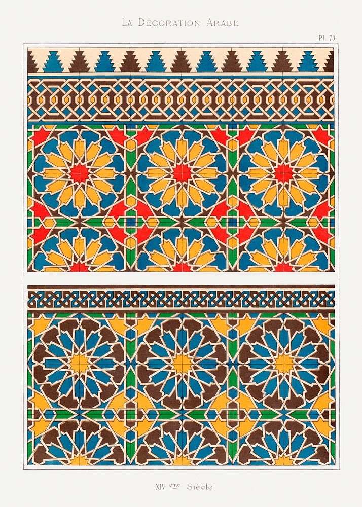 Emile Prisses d’Avennes pattern, plate no. 73, La Decoration Arabe. Digitally enhanced lithograph from own original 1885…