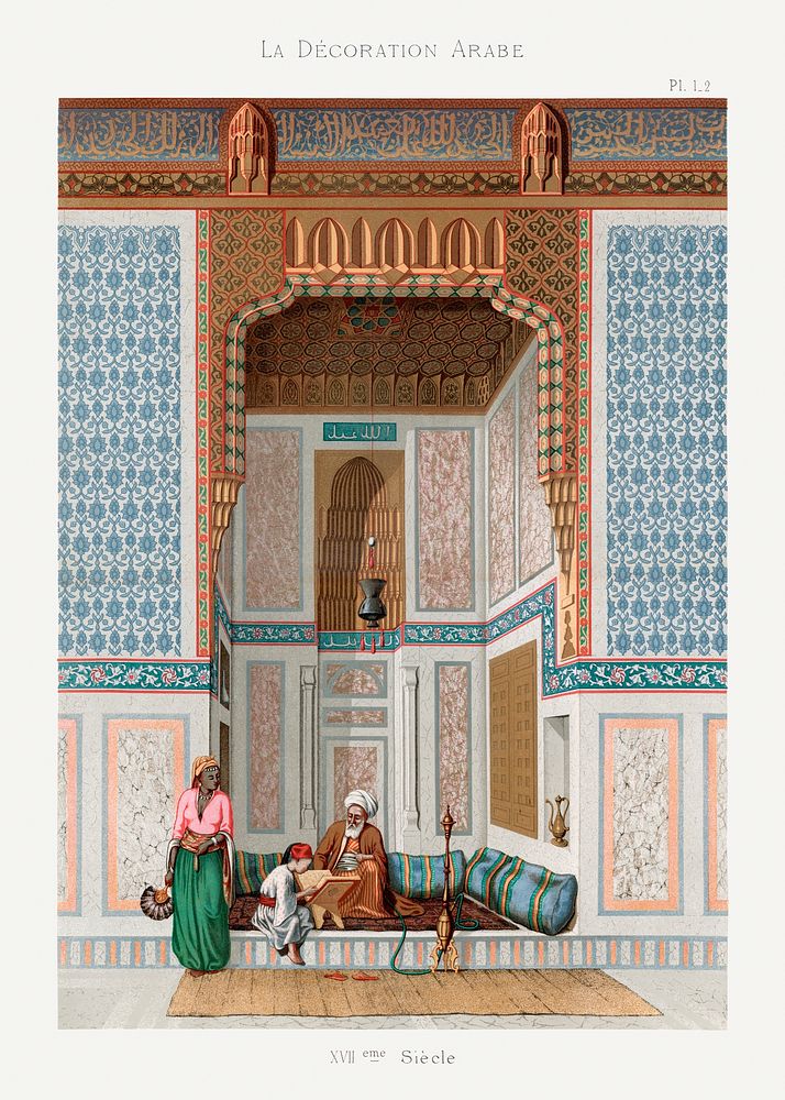 Arabic family lithograph plate no. 1 & 2, Emile Prisses d&rsquo;Avennes, La Decoration Arabe. Digitally enhanced from own…