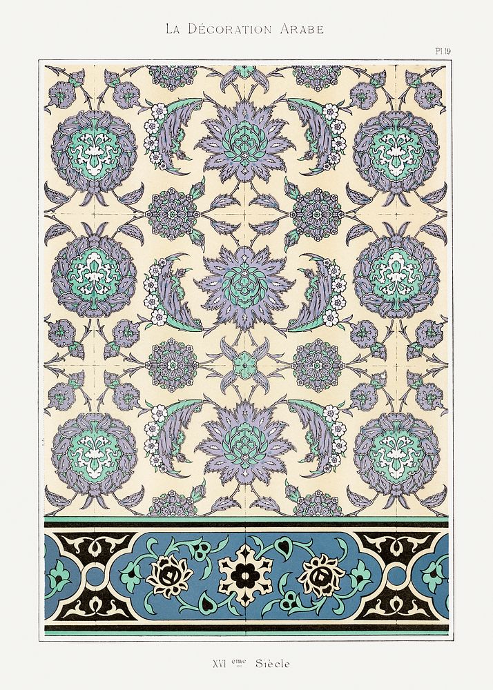 Arabic art pattern, Emile Prisses d&rsquo;Avennes, La Decoration Arabe. Digitally enhanced lithograph from own original 1885…