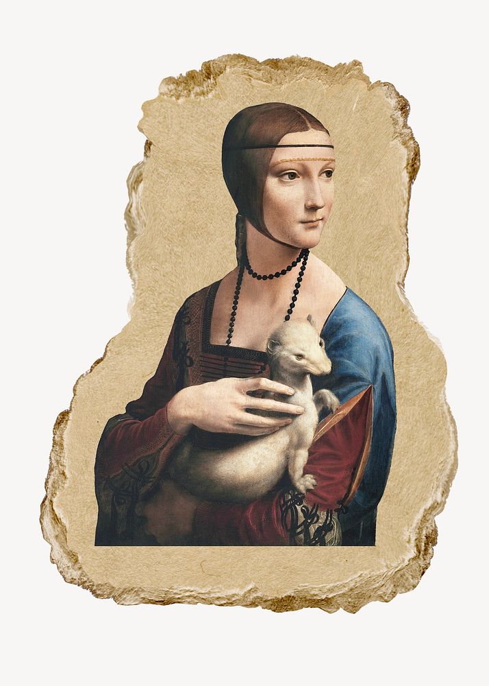 Woman holding pet, ripped paper collage element