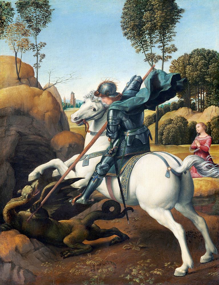Raphael's Saint George and the Dragon (ca. 1506) famous painting. Original from National Gallery of Art. Digitally enhanced…