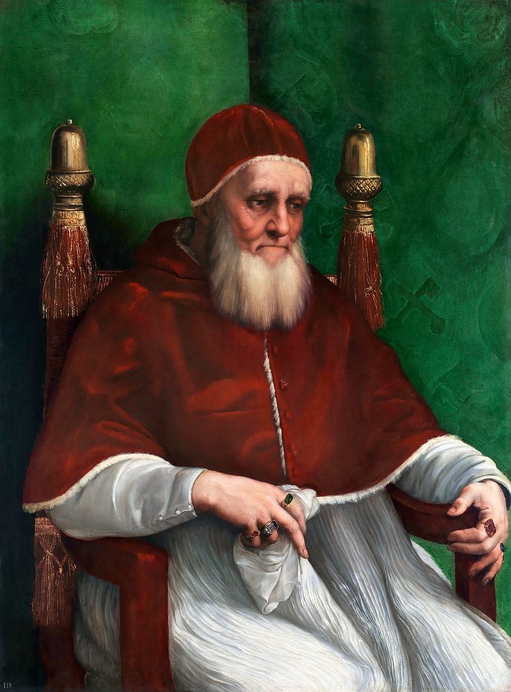 Raphael's Portrait of Pope Julius II (1511) famous painting. Original from Wikimedia Commons. Digitally enhanced by rawpixel.