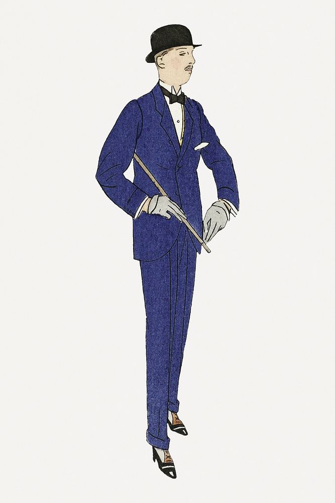 Man wearing tuxedo suit psd, remixed from the artworks by Bernard Boutet de Monvel