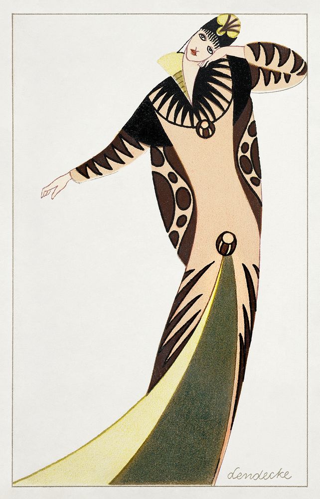 Woman in a long tubular dress (1912) fashion print in high resolution by Otto Friedrich Carl Lendecke. Original from The MET…