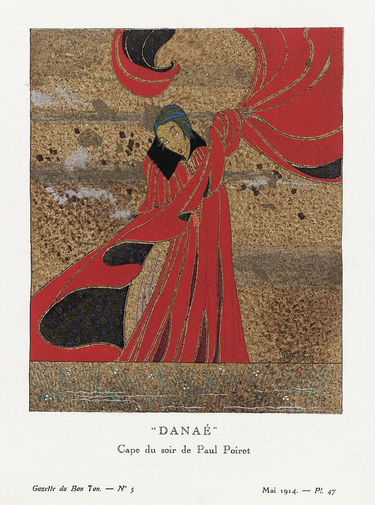 "Dana&eacute;": Cape du soir by Paul Poiret (1914) fashion plate in high resolution by Charles Martin, published in Gazette…