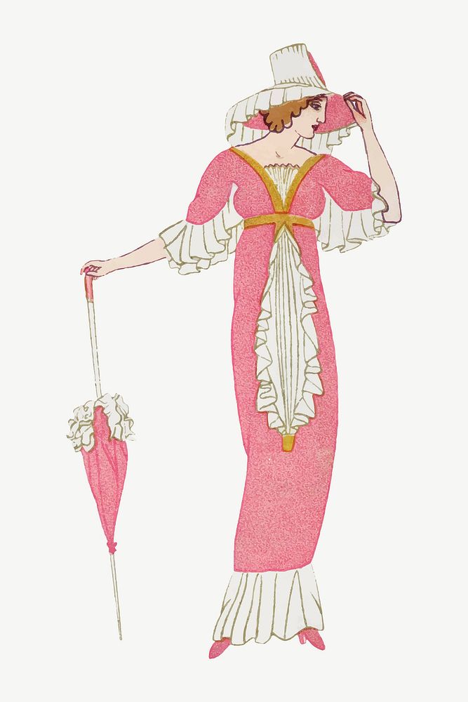 Woman vector in pink long dress, remixed from the artworks by Otto Friedrich Carl Lendecke