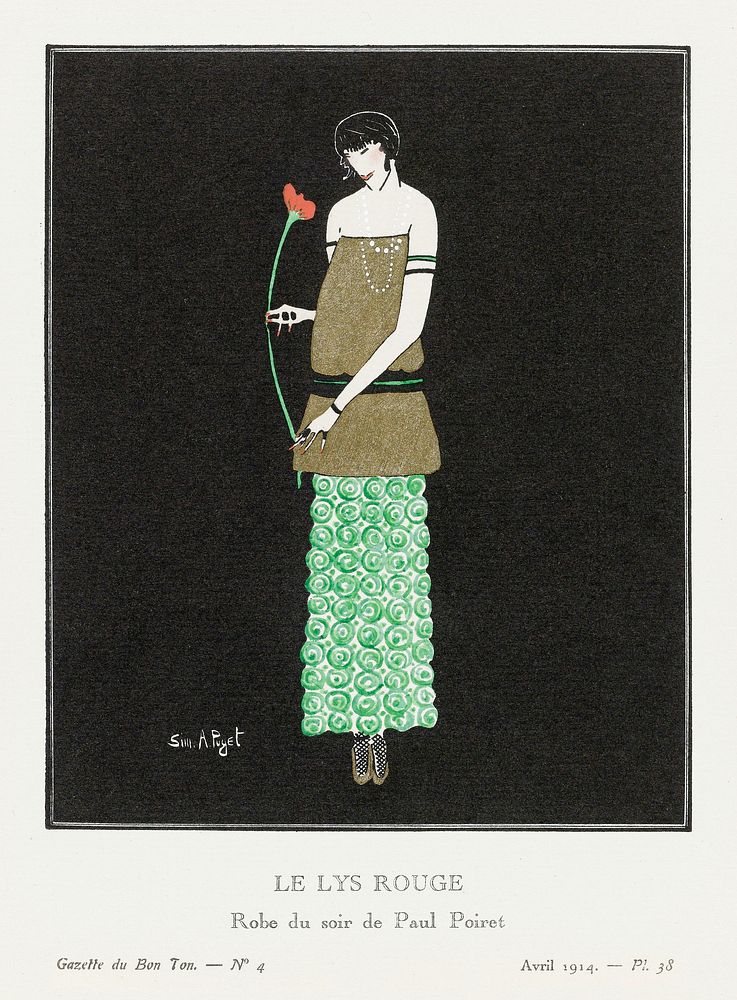 Le lys rouge: robe du soir de Paul Poiret (1914) by Simone A. Puget, published in Gazette du Bon Ton. Original from The…