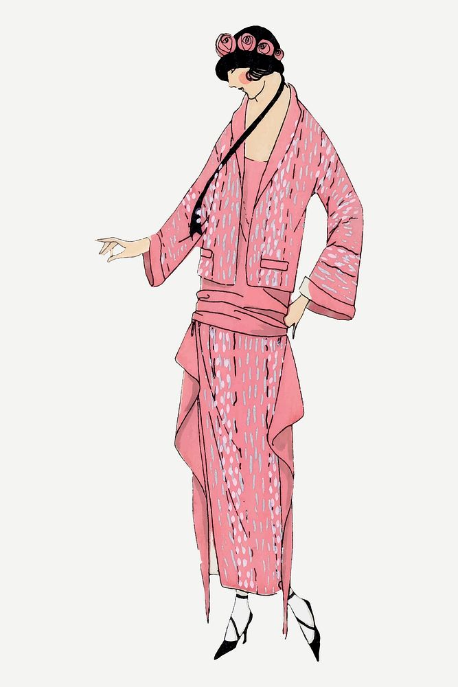 Vintage pink flapper woman vector, remixed from vintage illustration published in Très Parisien