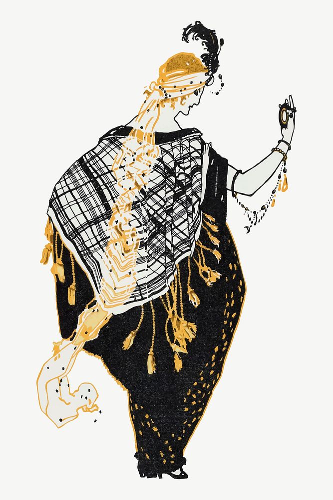 Back view woman vector with black scarf, remixed from the artworks by Garcia Calderon