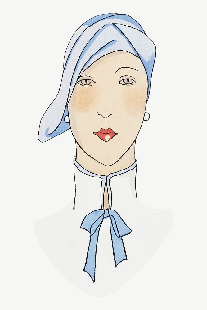 Woman in blue hat vector, remixed from vintage illustration published in Art&ndash;Go&ucirc;t&ndash;Beaut&eacute;
