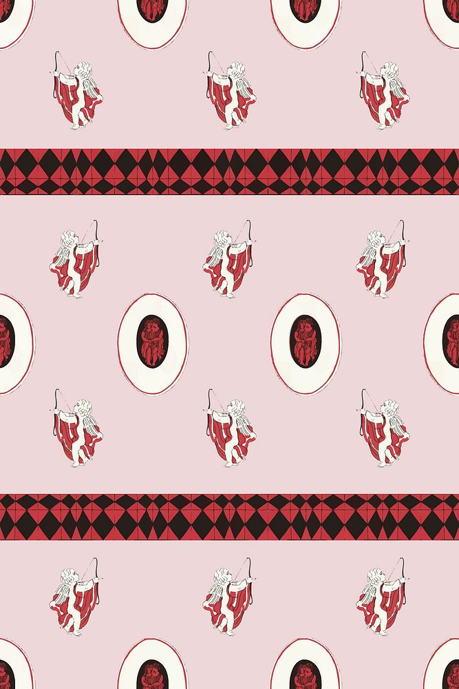 Pattern background vector featuring vintage cupid illustration, remixed from public domain artworks