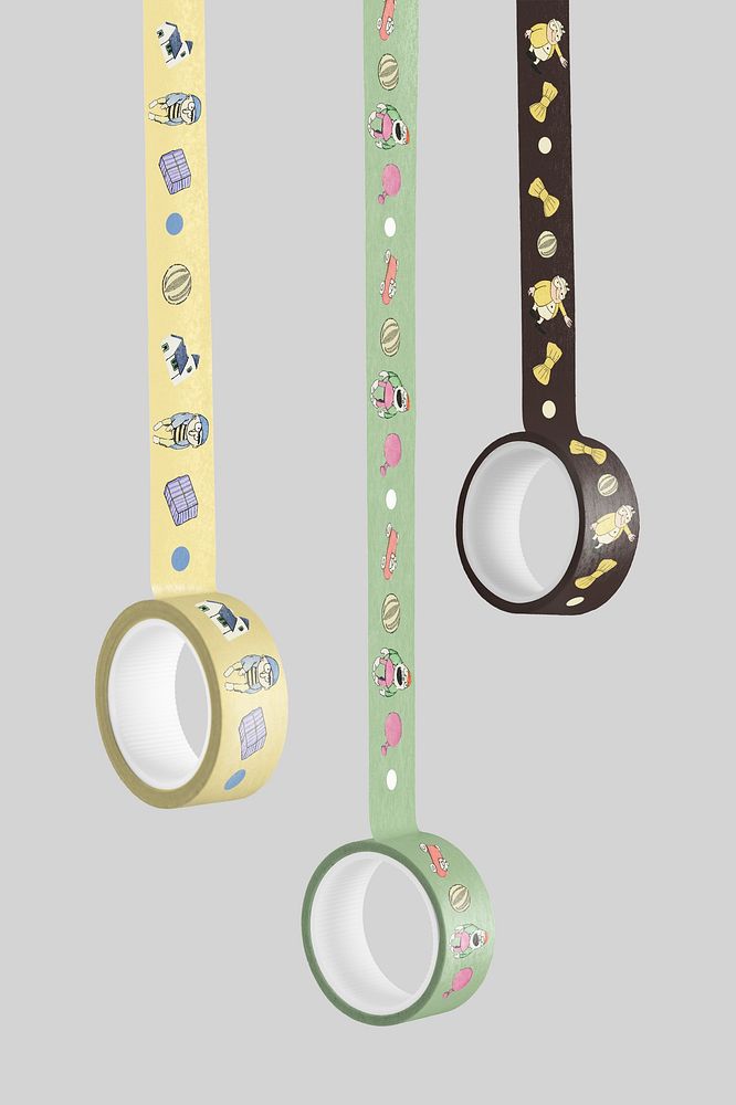 Washi tapes psd mockup with cartoon illustration remix from the artworks by Charles Martin