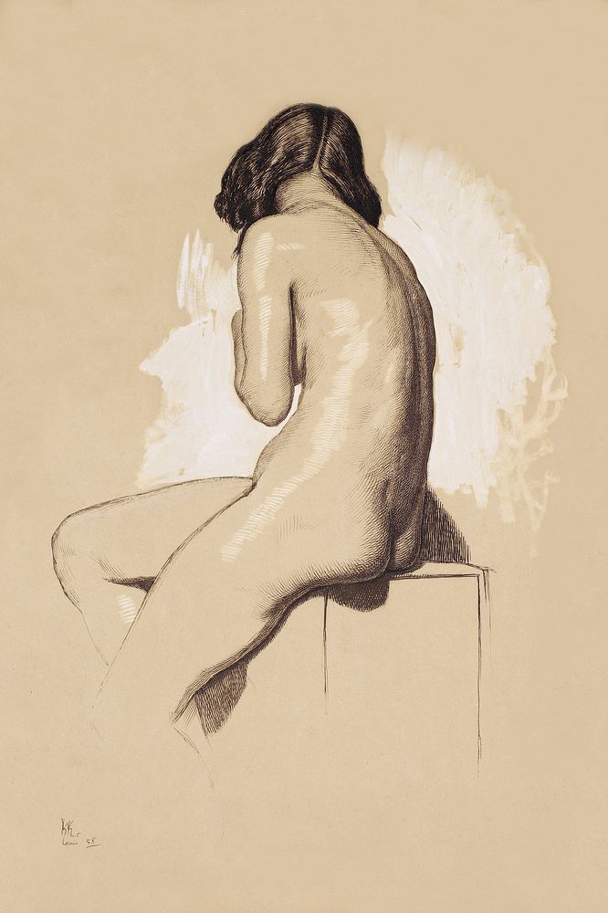 Naked woman posing sexually and showing her bum, vintage art. Nude: Study from behind (1858) by William Holman Hunt.…