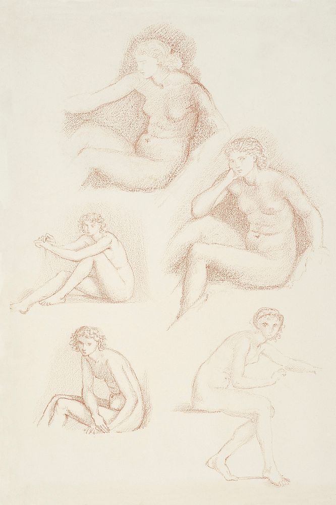 Female Nude : Five Studies of a seated Girl (1865-1867) by Sir Edward Burne-Jones. Original from Birmingham Museums.…