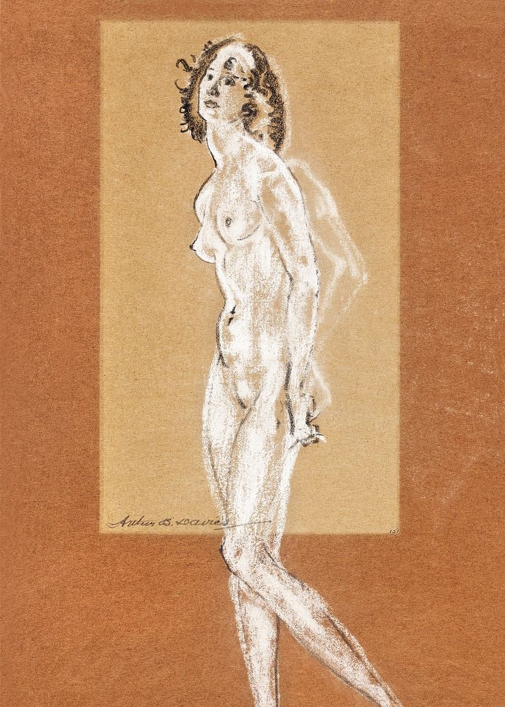 Naked woman posing sensually, vintage erotic art. Standing Female Nude (1882-1893) by Arthur B. Davies. Original from The…