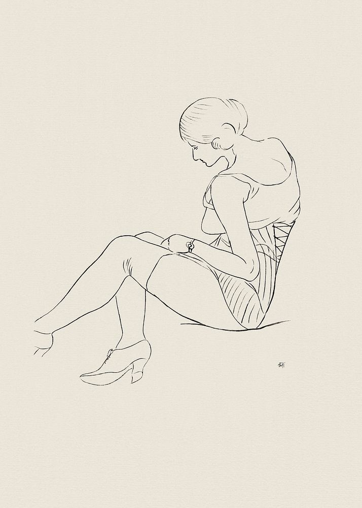 Woman posing sexually, vintage nude illustration.  Semi-nude Woman, Seated by Ananda K. Coomaraswamy. Original from The…