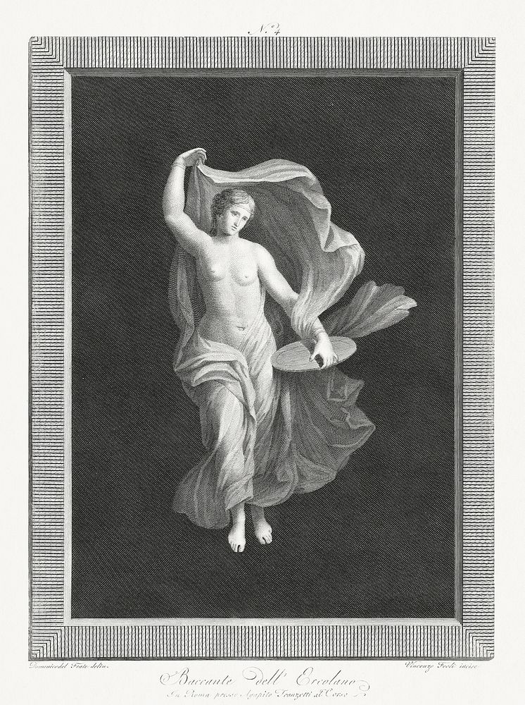 A partly nude bacchante holding a disk in her left hand and raising her garments with right (1795&ndash;1820) by Vicenzo…