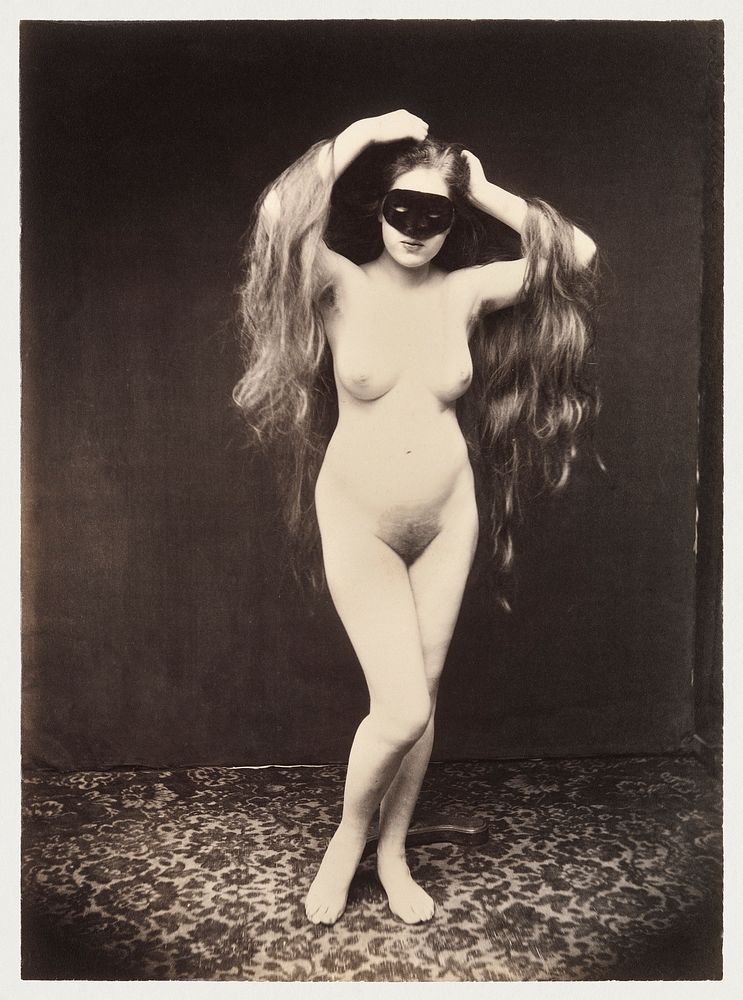 Nude photography of naked woman, Female Nude with Mask (ca. 1870). Original from The MET Museum. Digitally enhanced by…