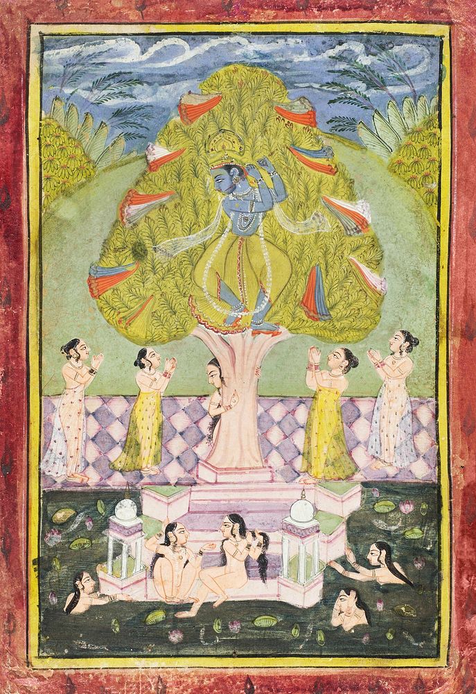 Krishna Stealing the Clothes of Gopis (1780) by anonymous. Original from The Rijksmuseum. Digitally enhanced by rawpixel.