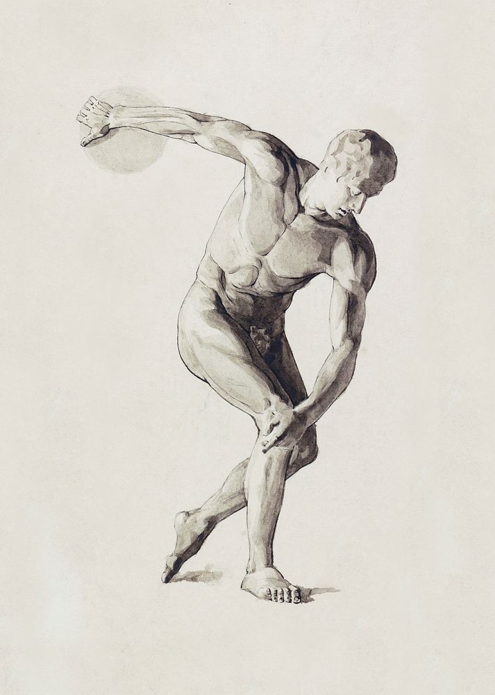 Male Nude. Gipsmodel van Discuswerper (ca. 1874&ndash;1925) by Jan Veth. Original from The Rijksmuseum. Digitally enhanced…