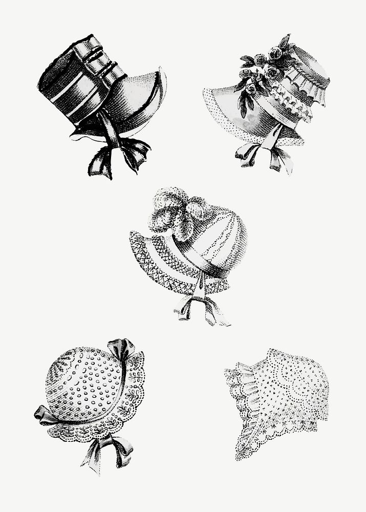 Vintage head dresses illustration vector set, remix from artworks by John Bell