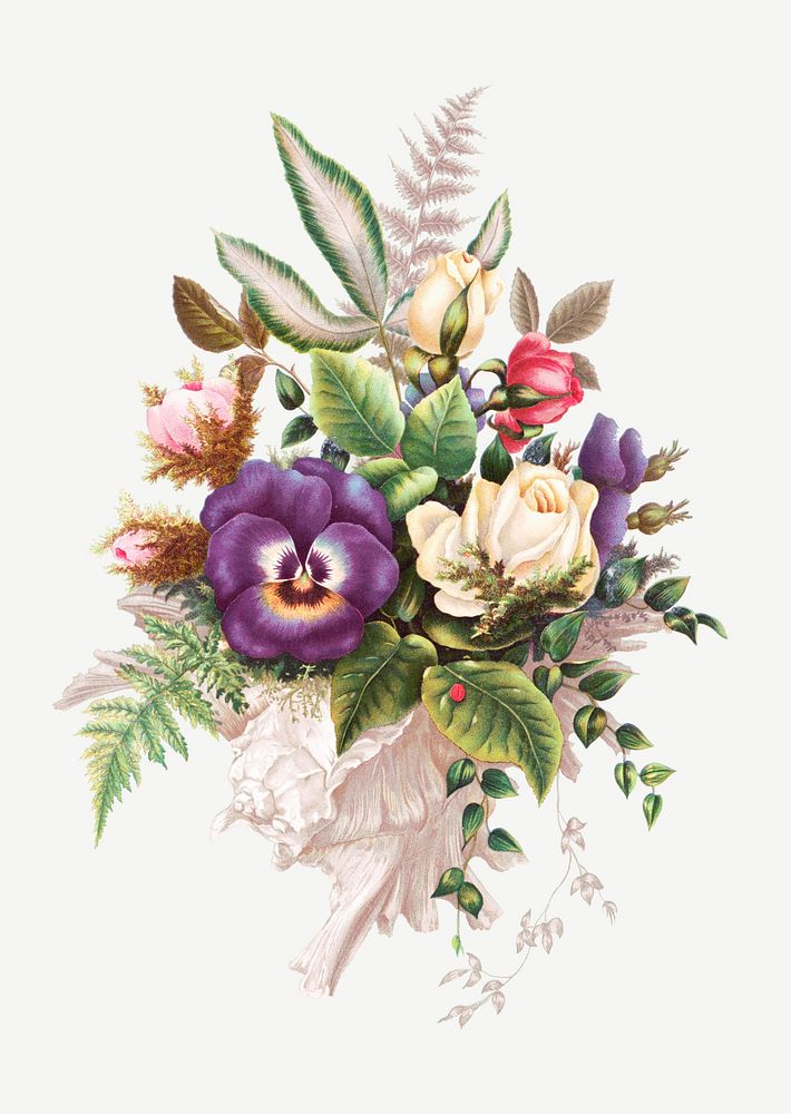 Vintage flower bouquet illustration psd, remix from artworks by L. Prang & Co.