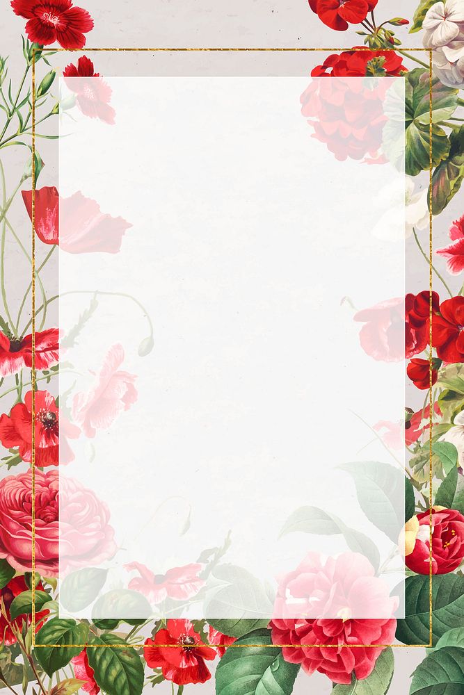 Vintage red flowers vector floral frame illustration