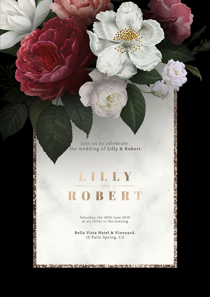 Beautiful roses wedding invitation card template vector