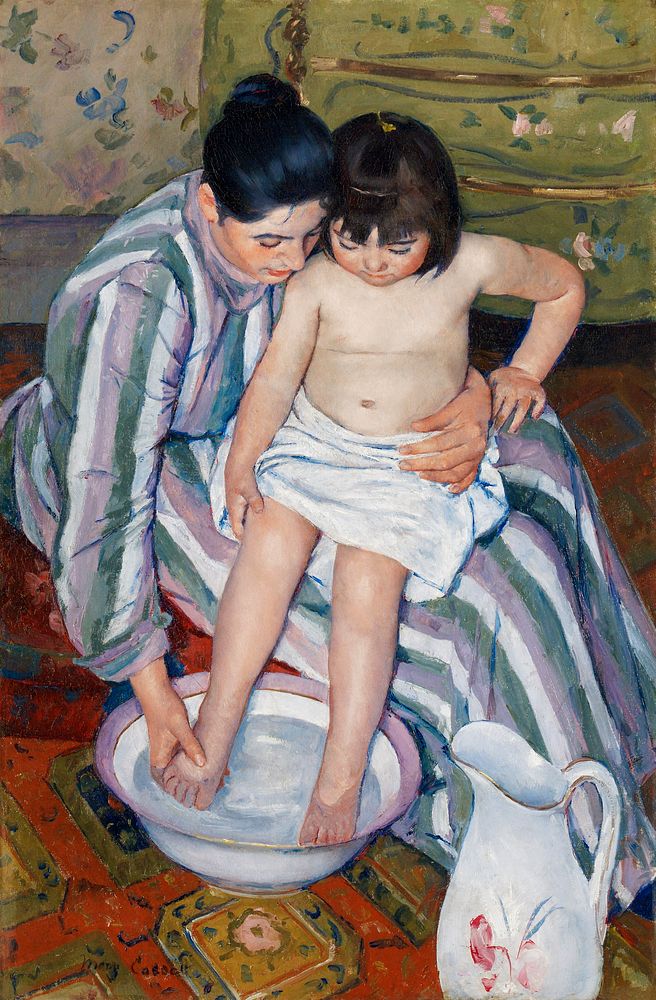 The Child&rsquo;s Bath (1893) by  Mary Cassatt. Original portrait painting from The Art Institute of Chicago. Digitally…