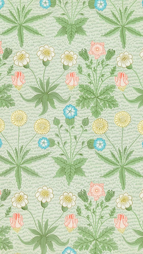Green leaves iPhone wallpaper, William Morris pattern. Remixed from public domain artwork.